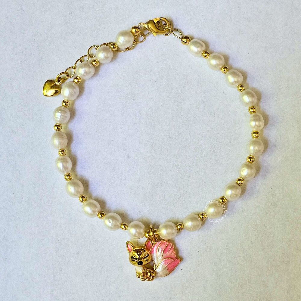 Delicate Freshwater Pearls with 999 Gold Plated Fox Charm